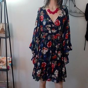 Betsey Johnson -Navy Floral Bell  Sleeve size 6